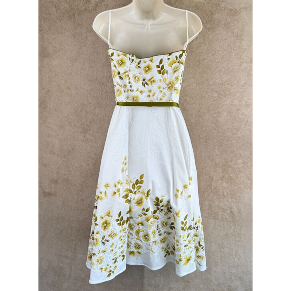 Moda International Dress Women 4 White Green Floral Empire Strapless Midi Spring - Picture 3 of 16